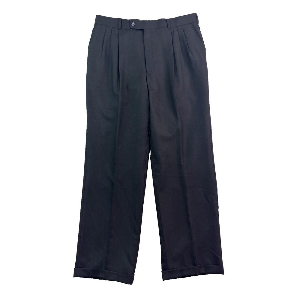 Bespoke 36x32 Black Dress Suit Pants Trousers High Waist Pleated Cuffed Wool